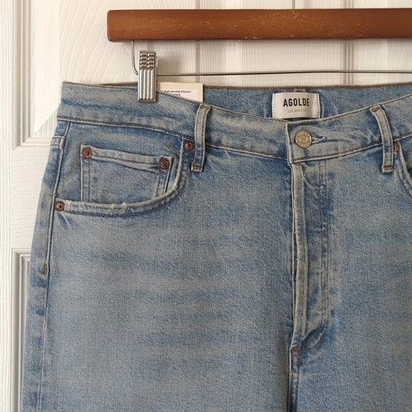 Agolde Riley Bitter High Rise Straight Leg Cropped Button Fly Jeans 32 - Picture 11 of 16